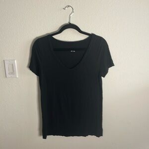 Black short sleeve T-shirt, V-neck